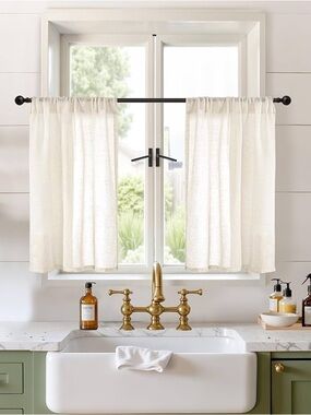 BGment Short Beige Linen Semi Sheer Curtains